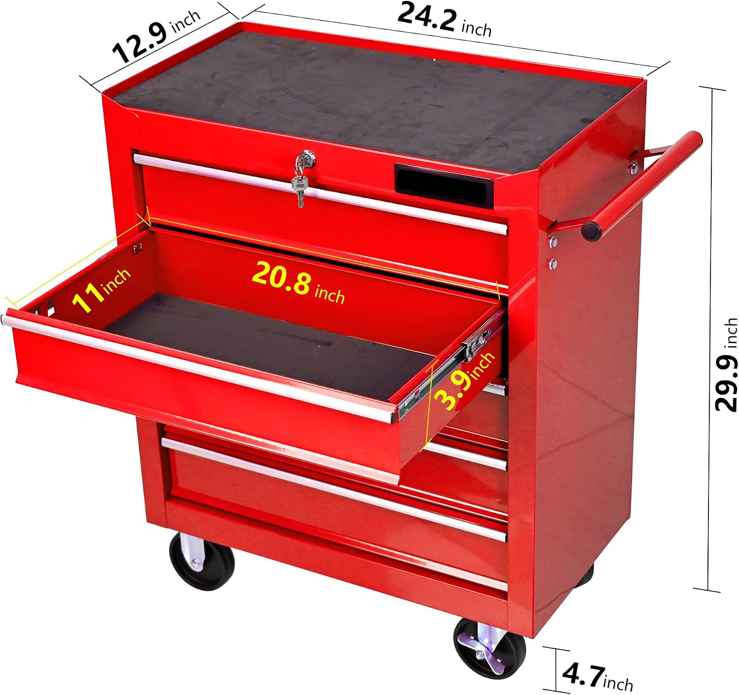 Rolling Tool Chest, 5-Drawer Rolling Tool Box with Interlock System and Wheels for Garage, Warehouse, Workshop, Repair Shop red