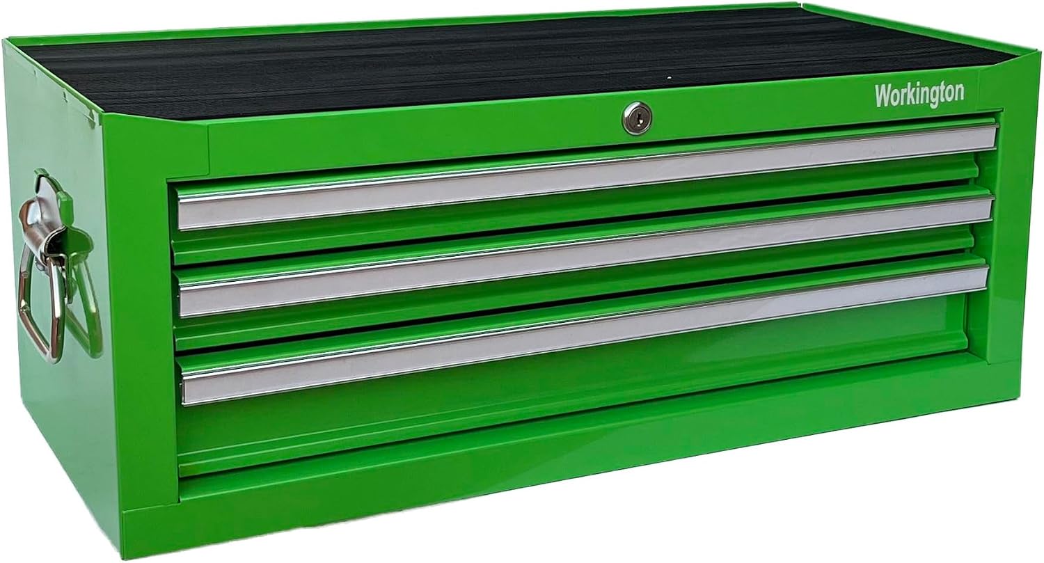 Workington Industrial 3 Drawers Portable Metal Intermediate Box, 26' Middle Tool Chest Cabinet with Ball Bearing Drawer Slides, Steel Tool Storage Box Organizer 4009 Green