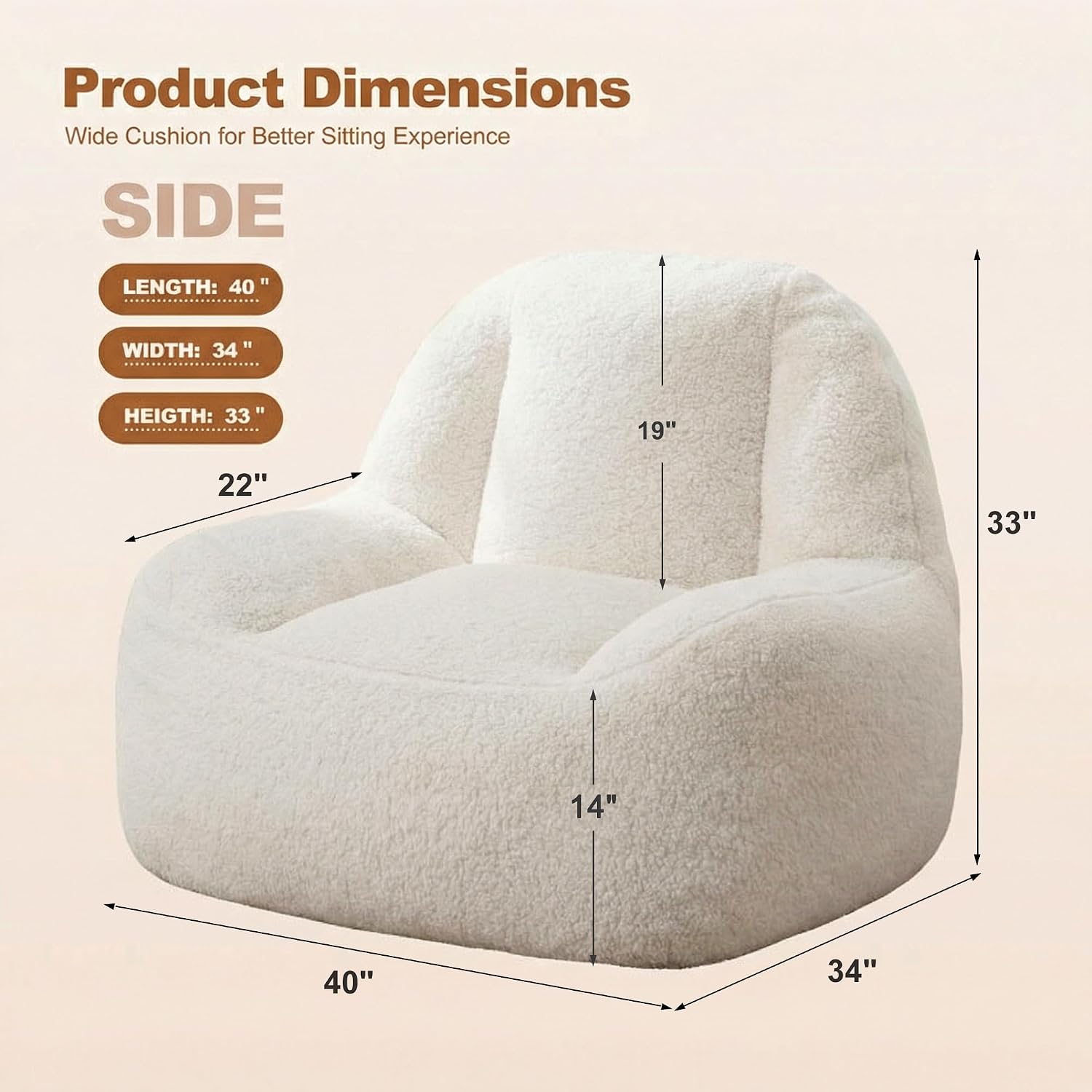 Homguava Bean Bag Chairs for Adults,Giant Beanbag Couch Adult Bean Bag Chair with Filler Included,Modern Lazy Sofa Comfy Chair for Living Room(White)