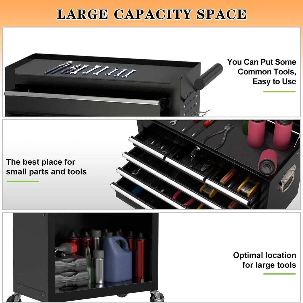 8-Drawer High Capacity Rolling Tool Chest, Removable Cabinet Storage Tool Box with Wheels and Drawers, Detachable Toolbox with Lock for Workshop Mechanics Garage (Black)