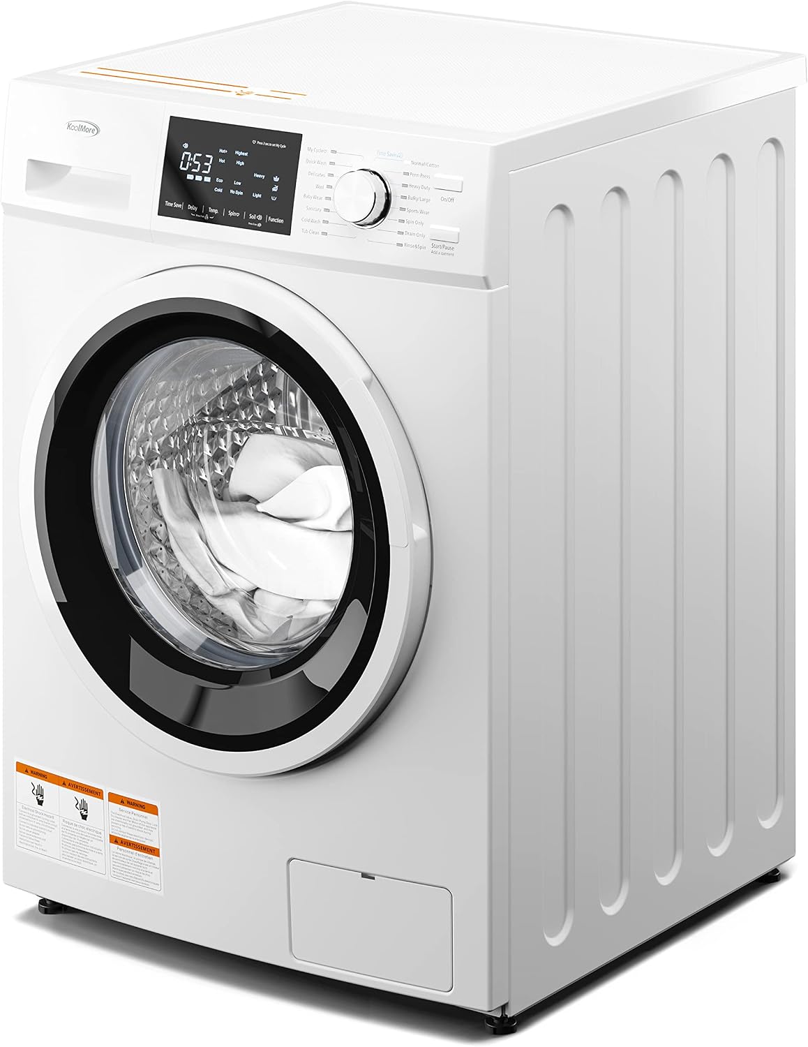 KoolMore 24' Front Load Washing Machine, 2.7 Cu. Ft., Space Saving Unit with 20-Minute Quick Wash, 12 Washing Cycles, Quiet Inverter Motor [White] [120V] (FLW-3CWH)
