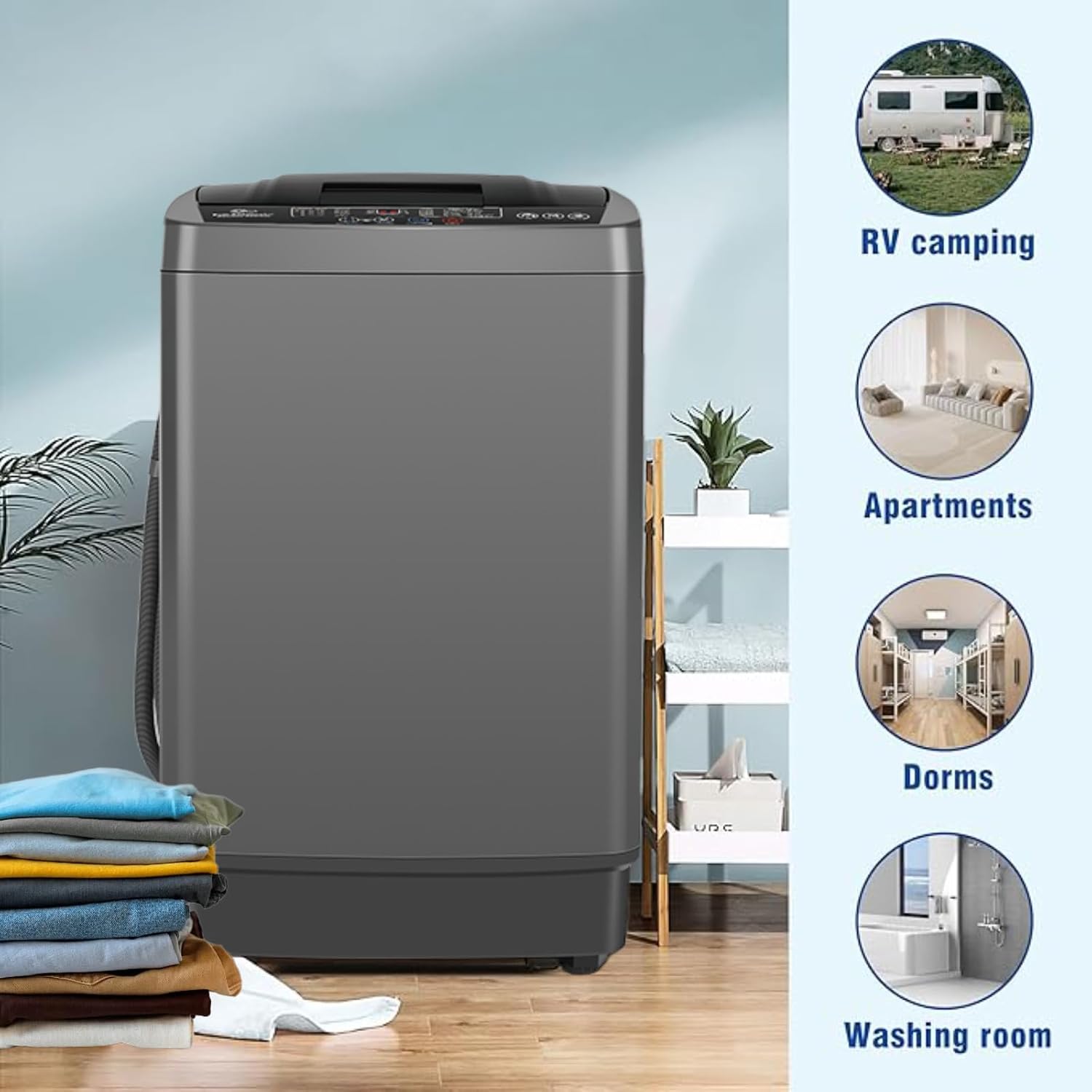 Nictemaw Portable Washing Machine 17.8Lbs Portable Washer with Drain Pump, 2.4 Cu.ft Full Automatic Washer and Dryer Combo, 10 Programs 8 Water Levels, LED Display, for Home, Apartment, RV