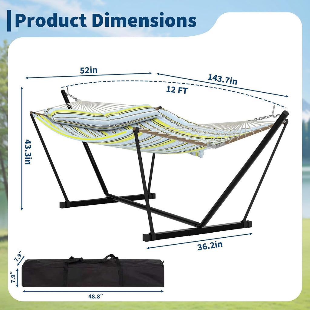 GarveeHome Portable 2 Person Double Hammock with Sturdy Heavy-Duty Steel Stand – 450LBS Max Load, Quick & Effortless Assembly, Perfect for Indoor Living, Yard, Patio & Camping Trips