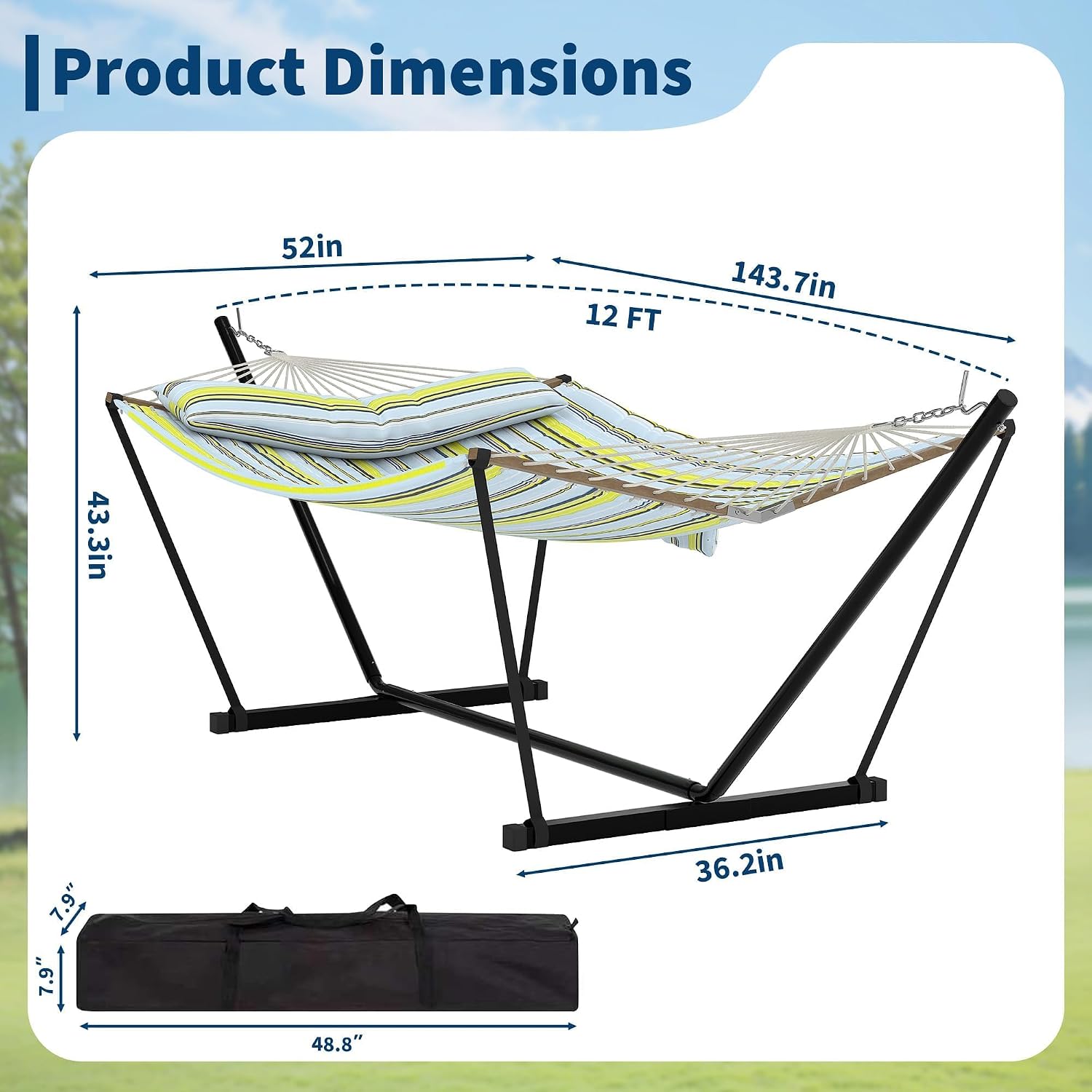 GarveeHome Portable 2 Person Double Hammock with Sturdy Heavy-Duty Steel Stand – 450LBS Max Load, Quick & Effortless Assembly, Perfect for Indoor Living, Yard, Patio & Camping Trips