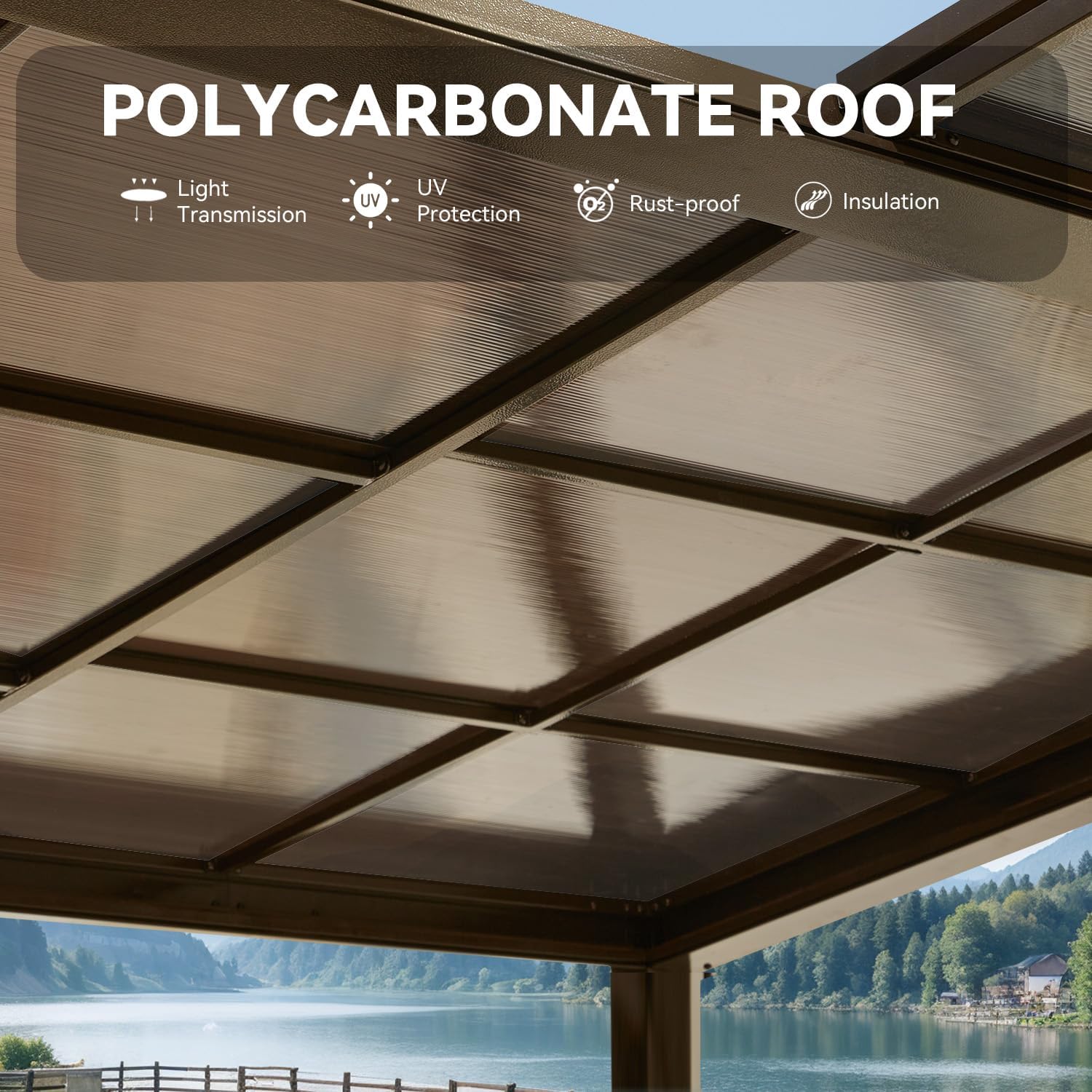 Gazebo 12x20 with Adjustable Polycarbonate Roofs, All Aluminum Frame Permanent Pergola for Patio, Outdoor Freestanding Shelter, Dark Brown