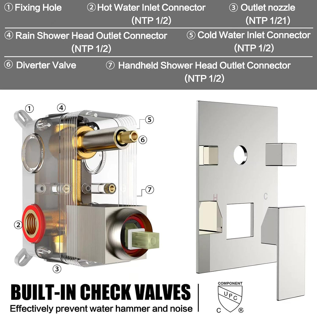 Shower System Rain Shower Faucet Set with Tub Spout,10 inch Bathroom Wall Mounted Waterfall Bathtub Faucet with Handheld Spray and Rough-in Valve Body and Trim kit,Chrome Polished