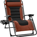 Best Choice Products Oversized Padded Zero Gravity Chair, Folding Outdoor Patio Recliner, XL Anti Gravity Lounger for Backyard w/Headrest, Cup Holder, Side Tray, Polyester Mesh - Rust/Black