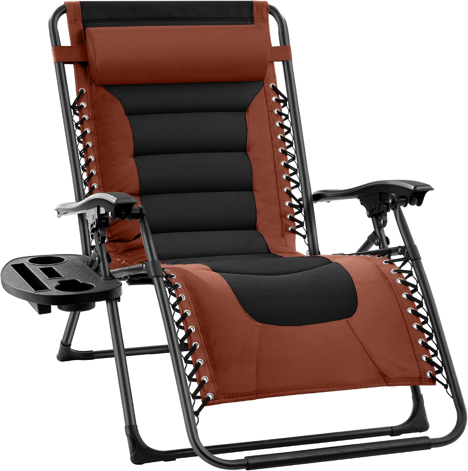 Best Choice Products Oversized Padded Zero Gravity Chair, Folding Outdoor Patio Recliner, XL Anti Gravity Lounger for Backyard w/Headrest, Cup Holder, Side Tray, Polyester Mesh - Rust/Black