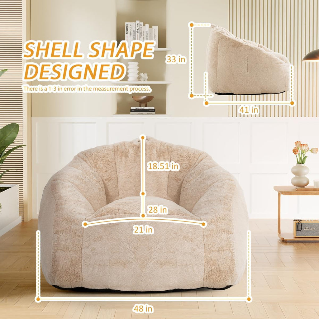 Giant Bean Bag Chair, Lazy Sofa Bean Bag for Teens Adults, Shell Shaped Big Comfy Sofa with Armrests for Bedroom Living Room, Bean Bag Lazy Chair for Gaming, Reading - Beige