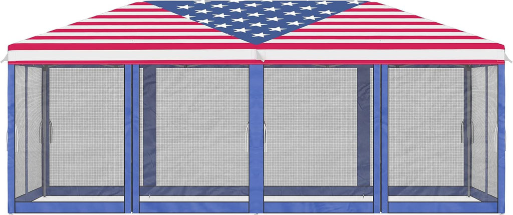 Outsunny 10' x 20' Pop Up Canopy Tent with Netting, Heavy Duty Large Party Tent, Instant Sun Shelter with Carry Bag for Backyard Garden Patio, American Flag