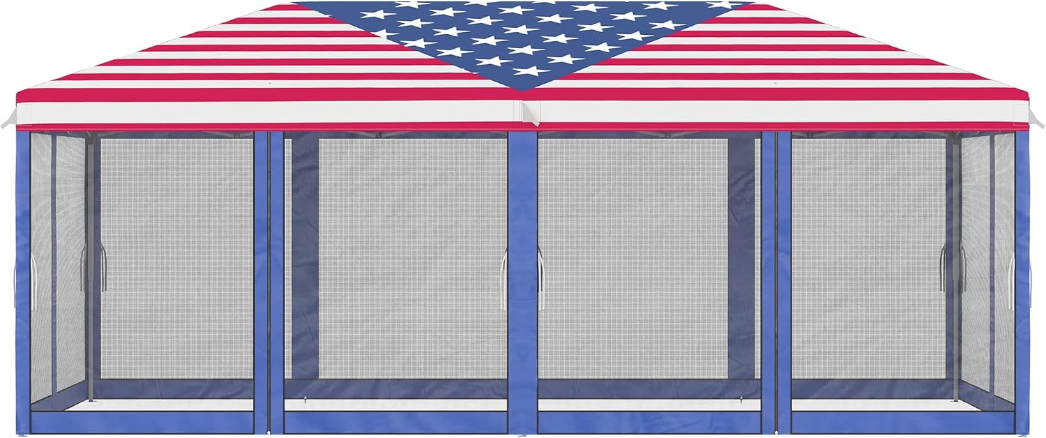 Outsunny 10' x 20' Pop Up Canopy Tent with Netting, Heavy Duty Large Party Tent, Instant Sun Shelter with Carry Bag for Backyard Garden Patio, American Flag