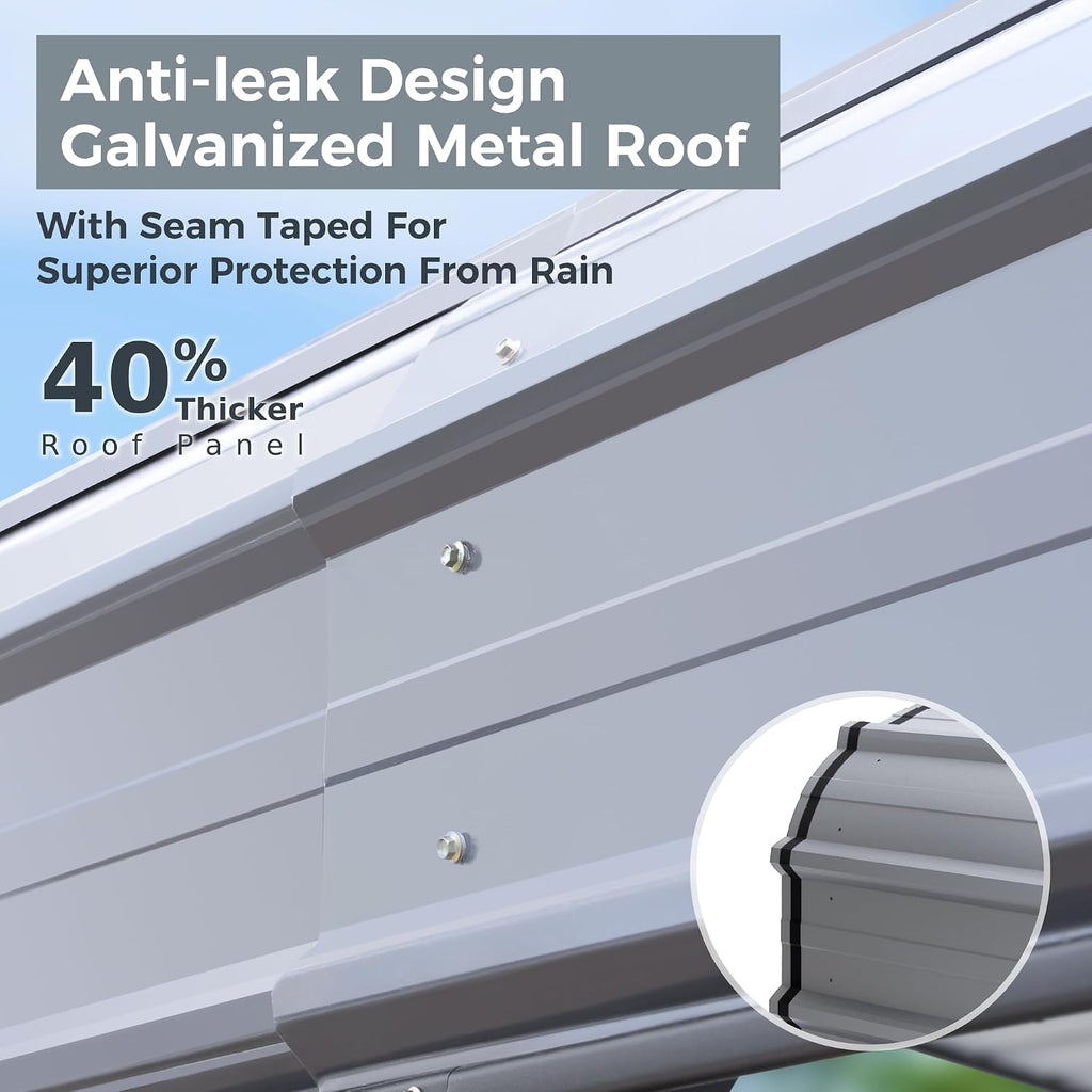 GREEN PARTY 14 x 25 x 13 ft Metal RV Carport Kits with Galvanized Steel Roof, Heavy Duty 2 Car Outdoor Car-Shed Canopy, Car Tent Metal Garage Shelter for RV, SUV, Truck, Tractors and Boats, Gray
