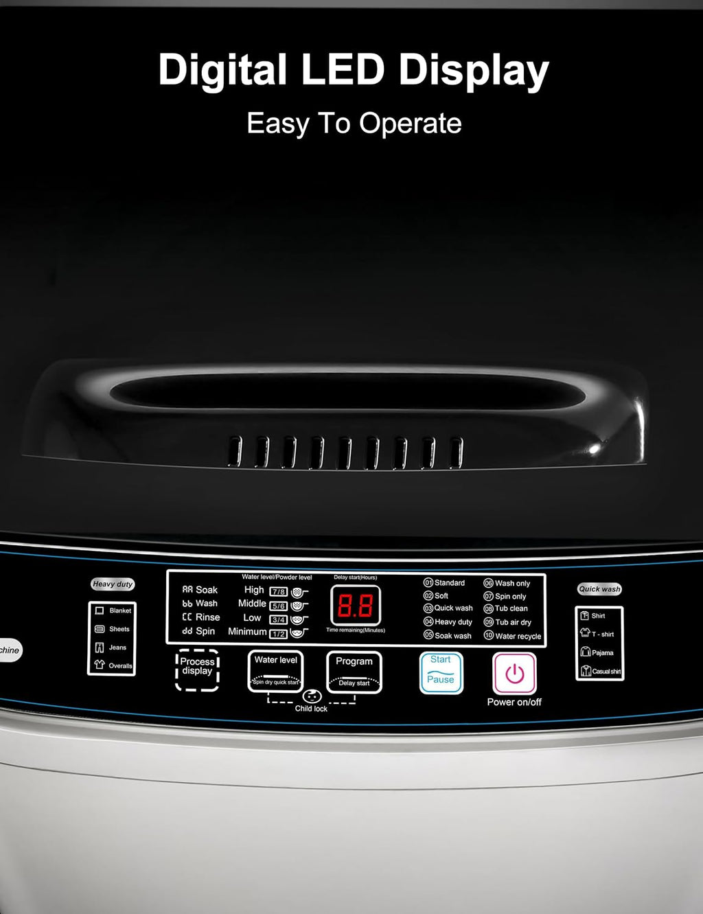 Portable Washing Machine - Compact 2.0 Cu.ft Portable Washer, Full-Automatic Top Loader for Space Saving, Ideal for Apartments, Homes, and Dorms, 10 Wash Cycles, Low Noise, IPX4 with Drain Pump