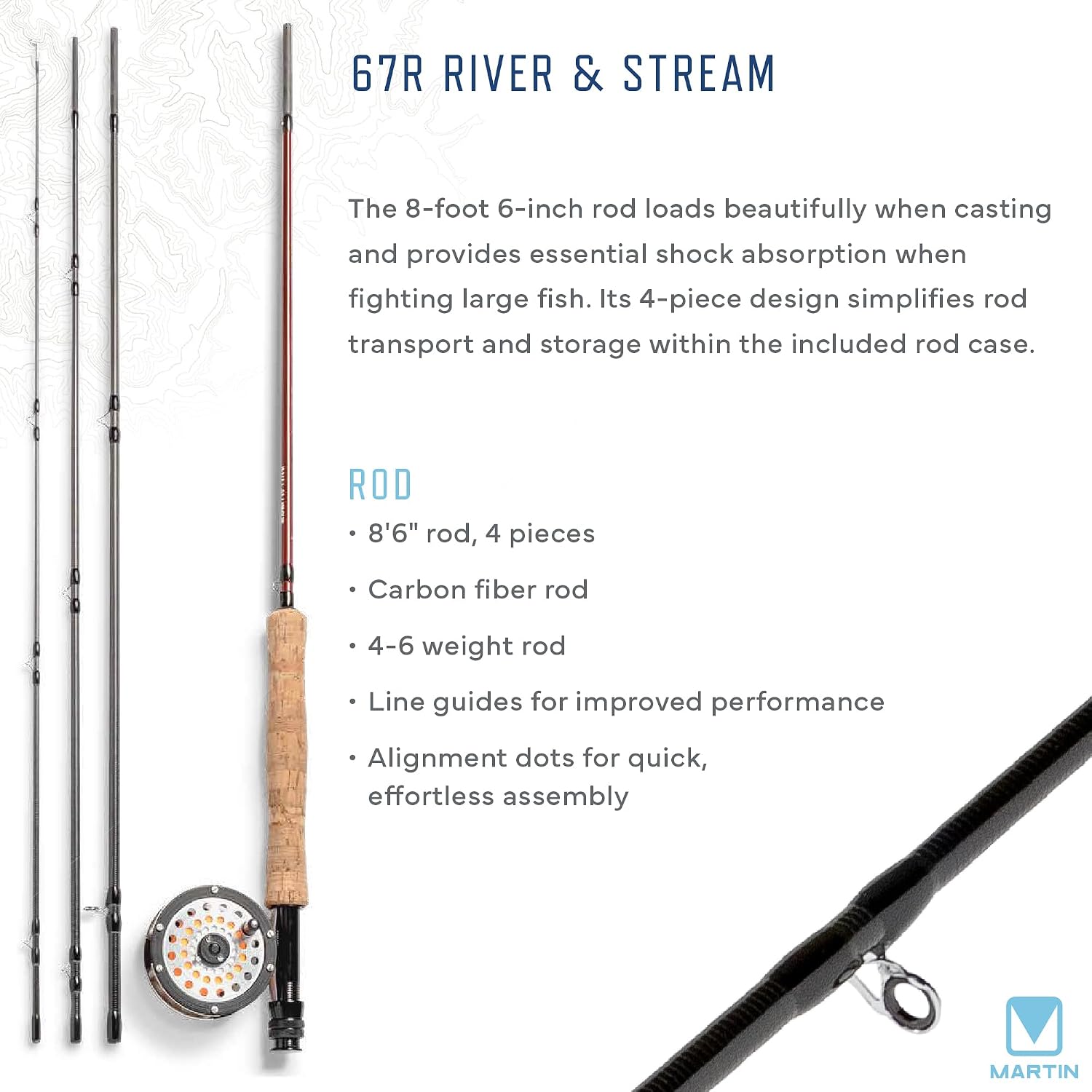 Martin 67R River|Stream Fly Fishing Rod and Reel Combo Kit, 4/6-Weight, 8-Foot 6-Inch, 4-Piece Rod, Moderate Action, Single Action Reel, 6-Weight Floating Line, Fly Assortment, Travel Case, Brown