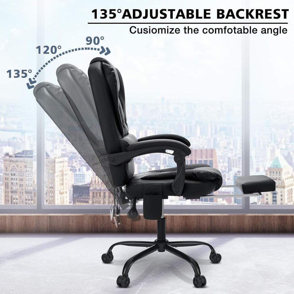 HOFFREE Massage Office Chair with Foot Rest 7 Points Vibration Ergonomic Executive Desk Chair Leather Computer Office Chair Black