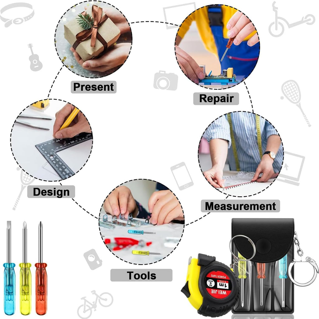 Jutom 336 Pcs Mini Tape Measure Keychain Bulk Mini Screwdriver Keychain Set Adult Tool Party Prize for Father's Men Gifts