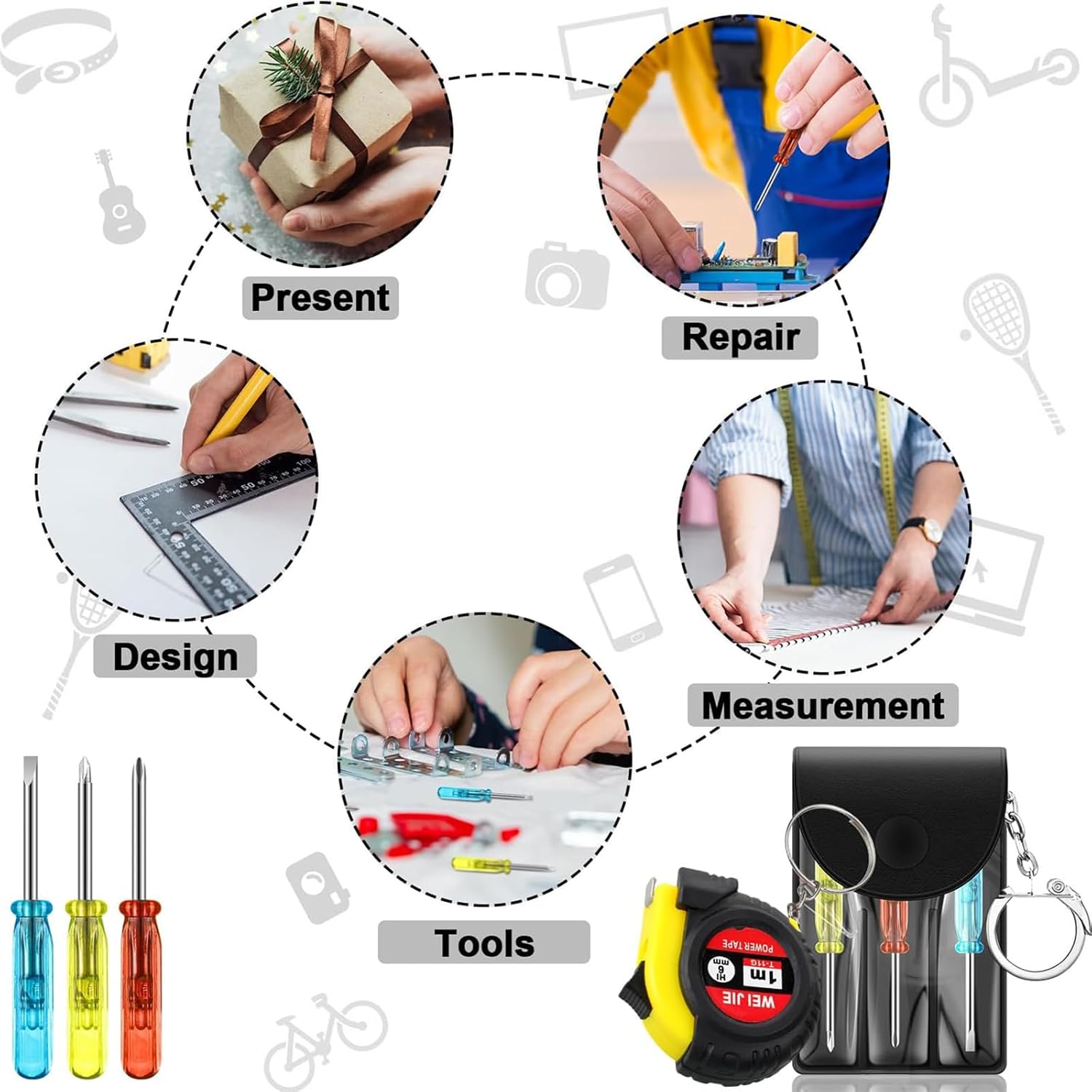 Jutom 384 Pcs Mini Tape Measure Keychain Bulk Mini Screwdriver Keychain Set Adult Tool Party Prize for Father's Men Gifts