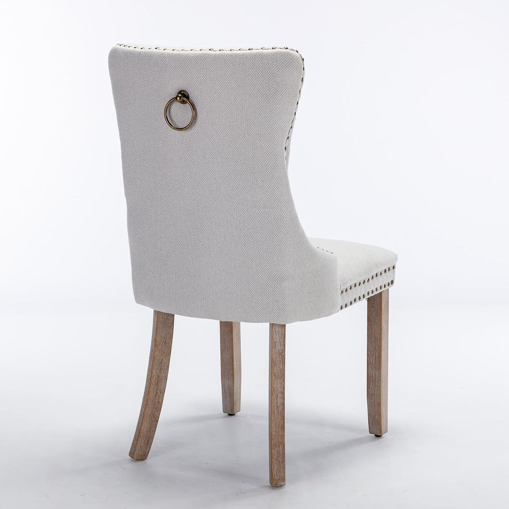 Ball & Cast Contemporary Upholstered Dining Chairs Set of 2, Button Tufted Kitchen Side-Chairs with Hang Ring & Nailhead Trims & Solid Wood Legs, 2-Piece Backrest Traditional Chair, Linen Beige