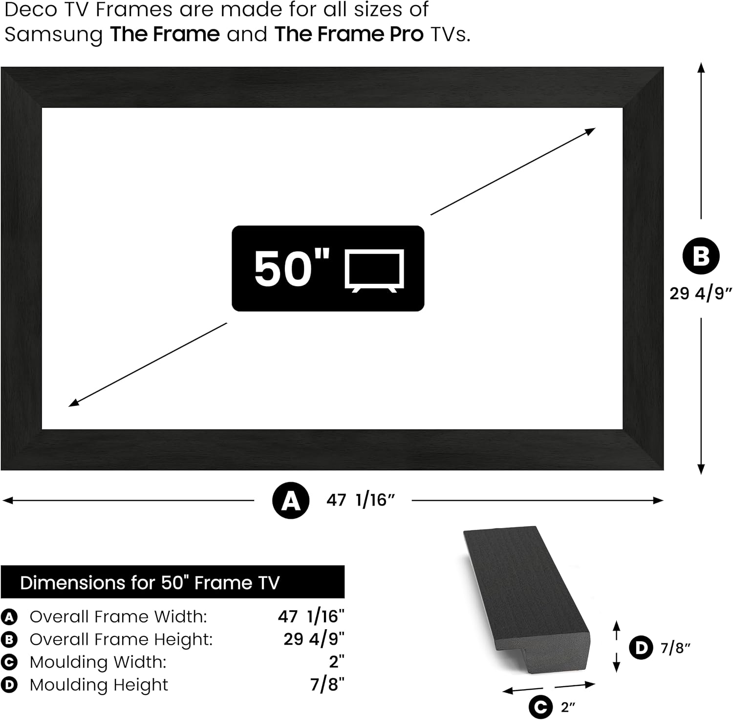 Museum Espresso 50' Slim Deco TV Frame - Compatible ONLY with Samsung The Frame TVs (Fits 2021-2026, LS03A, LS03B, LS03C, LS03D, LS03FA)