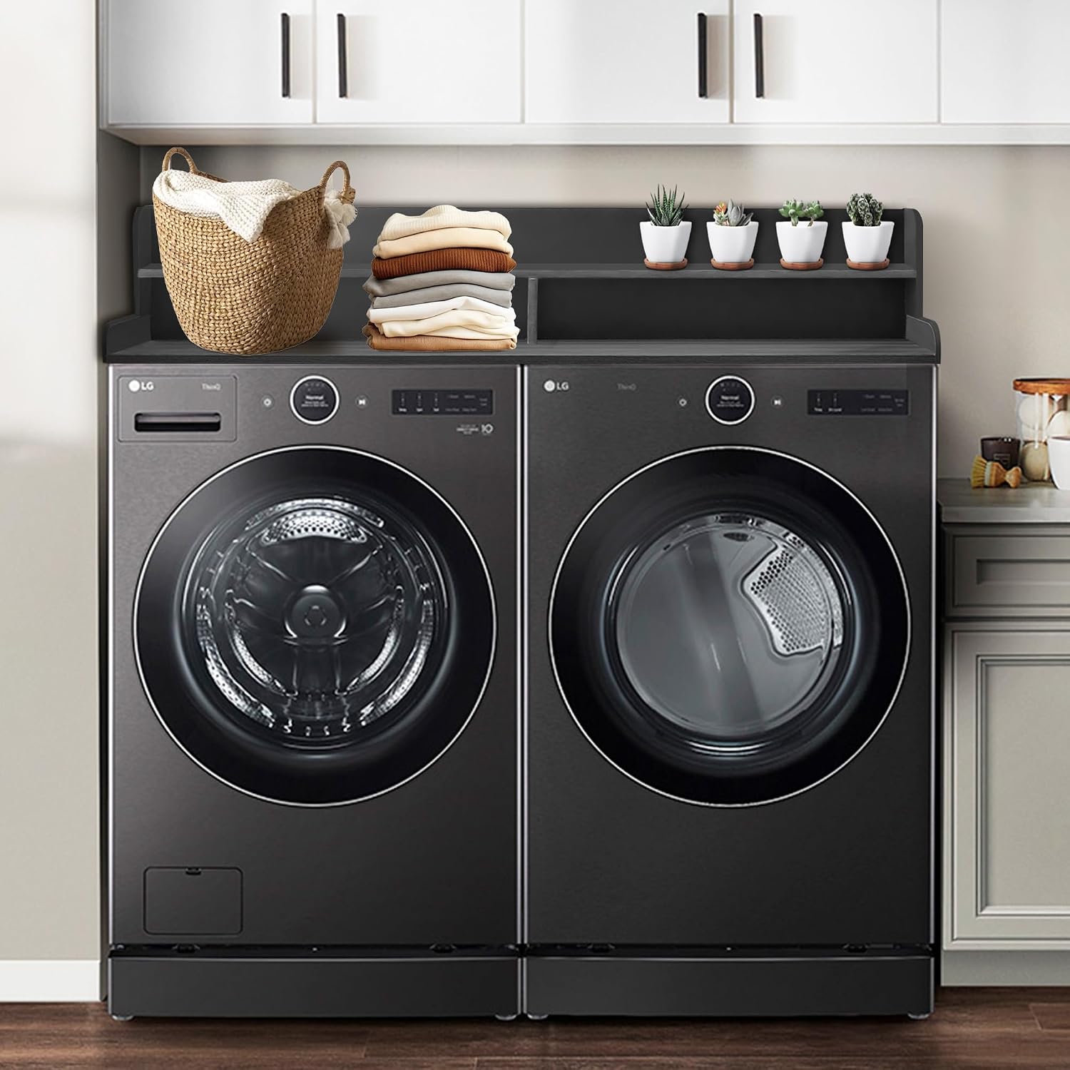 Royxen Laundry Countertop with Storage Universal Fit, Washer and Dryer Countertop with Shelf, Laundry Room Storage, 2-Tier Shelf (Black)