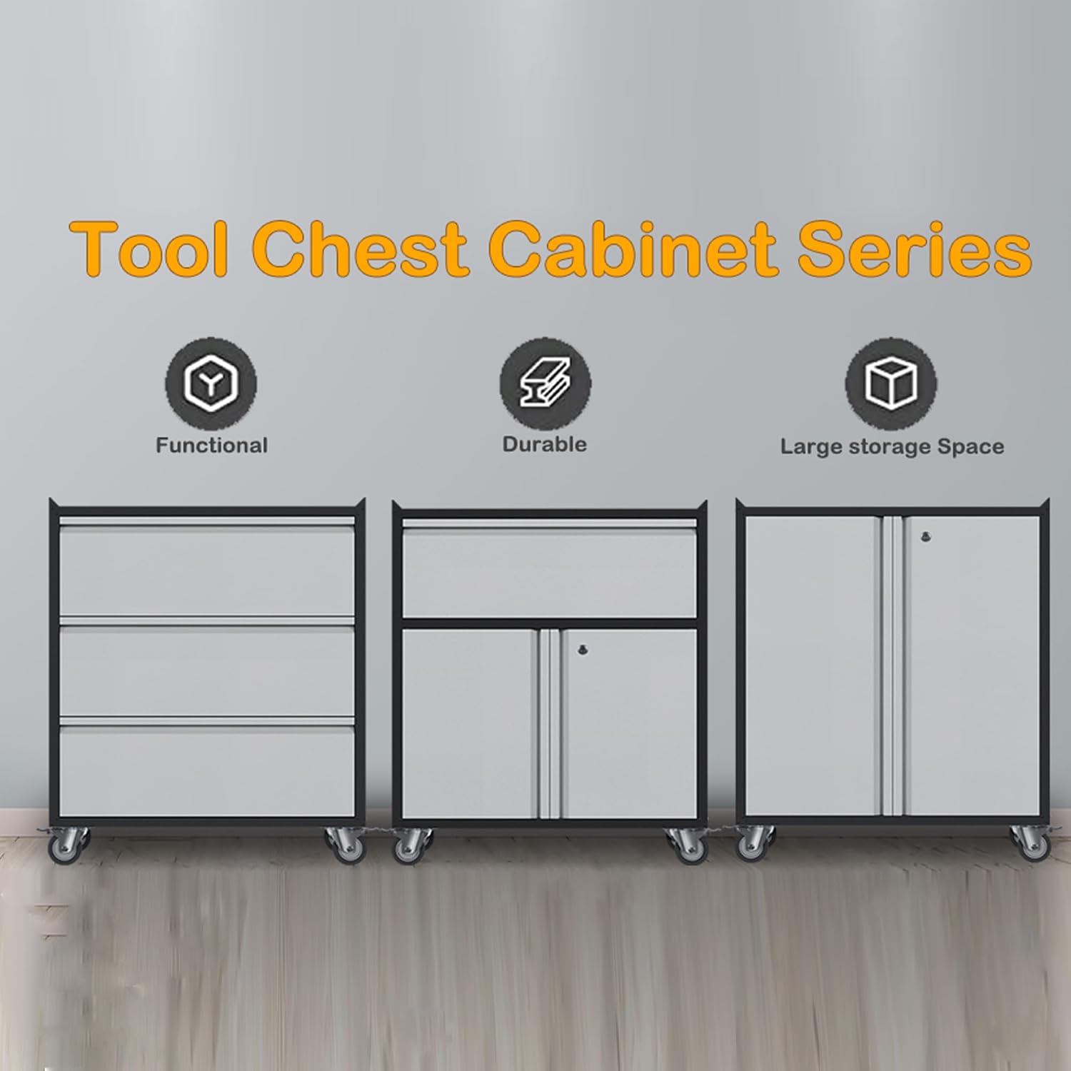3 Drawers Metal Storage Cabinet with Wheels, Garage Storage Cabinet on Wheels,35.4' H Top Workbench Mobile Tool Chests,Assembly Required…