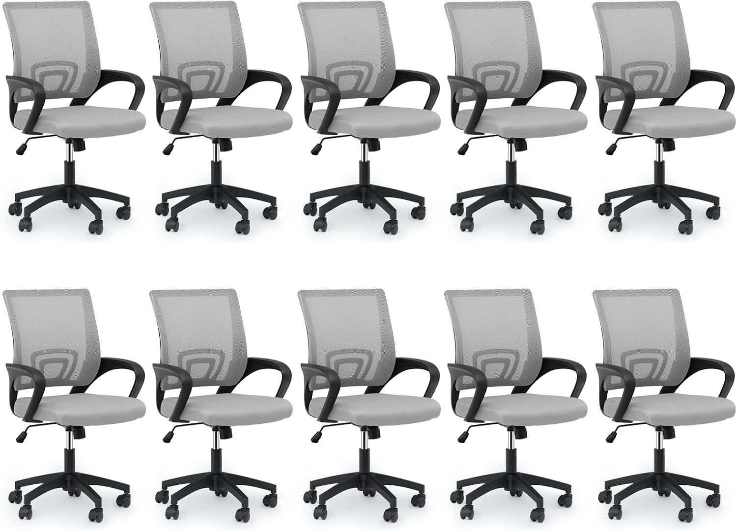 MoNiBloom Mesh Office Chair, Ergonomic Computer Chair for Adults, Rolling Swivel Mid-Back Desk Chair with Lumbar Support, Comfy Armrest for Home Office, Gaming, Light Gray 10 Pack