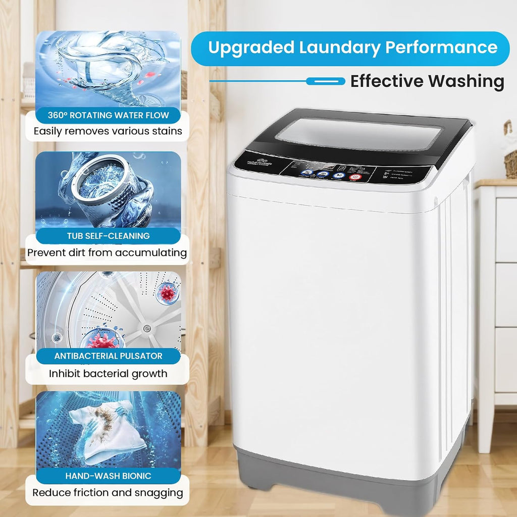 Nictemaw Portable Washing Machine, 2.4 Cu.ft Portable Washer 17.8Lbs Capacity Full Automatic Washing Machine with 10 Programs 8 Water Levels, Drain Pump, Glass Top Lid, for Apartment, Dorm, Home, RVs