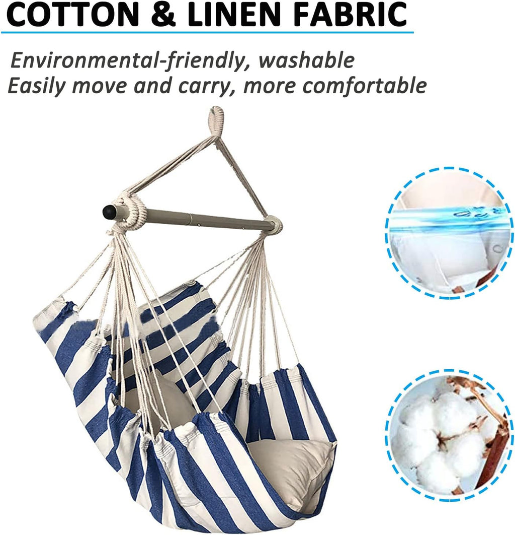 SRHWBF Hanging Rope Hammock with 2 Pillows Chair Swing Seat Cotton Canvas Hanging Chairs for Bedrooms Porch Chair Outdoor (S1)