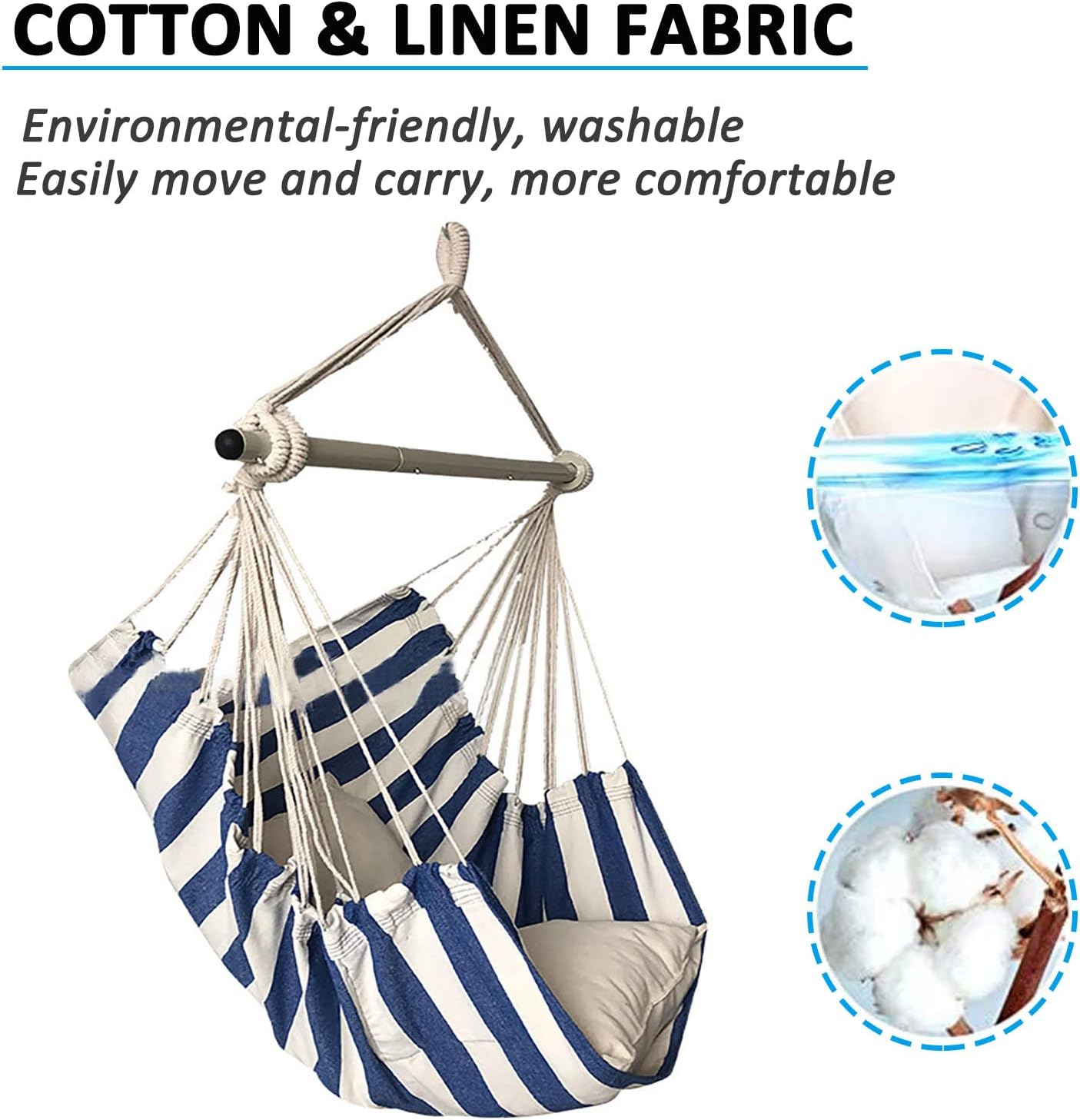 SRHWBF Hanging Rope Hammock with 2 Pillows Chair Swing Seat Cotton Canvas Hanging Chairs for Bedrooms Porch Chair Outdoor (S1)