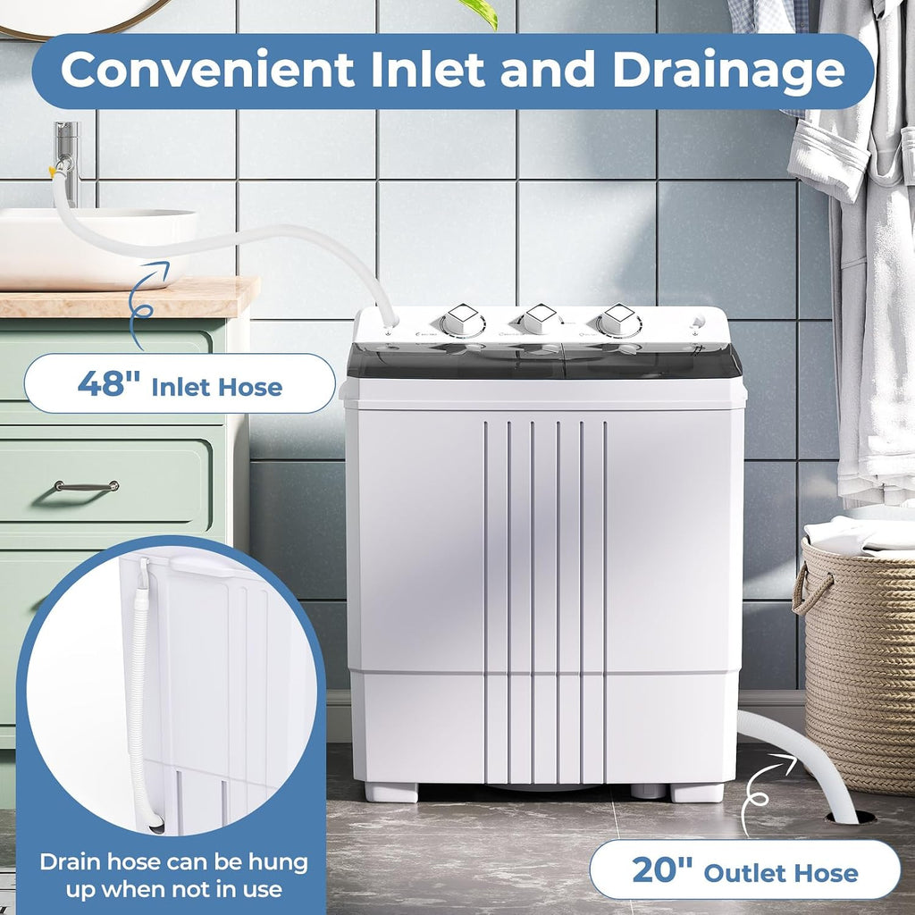 Giantex Washing Machine, 20Lbs Capacity, Washer and Spinner Combo, Portable Compact Twin Tub 12Lbs Washing and 8Lbs Spinning, Inlet and Drain Hose, Laundry Washer for Apartment RV Dorm
