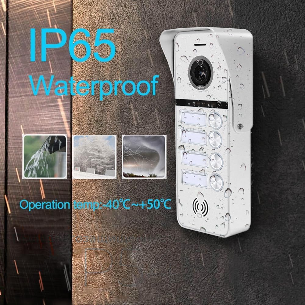 Wired Apartment Video Doorbell Intercom System,4 Units Touch Screen WiFi Monitor,Wireless Video Door Phone Kit,Indoor Outdoor Support Monitoring,Unlocking for Home Vally (10 inch Silver Monitor)