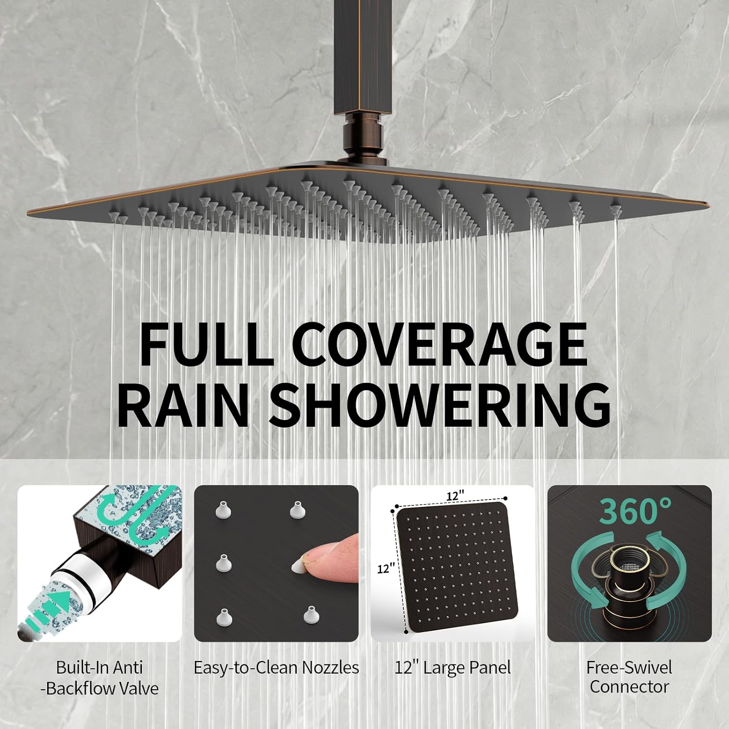 SR SUN RISE 12 Inch Oil Rubbed Bronze Shower System Brass Bathroom Luxury Rain Mixer Shower Combo Set Ceiling Mounted Rainfall Shower Head System Faucet Trim Repair Kits with Rough-In Valve and Trim