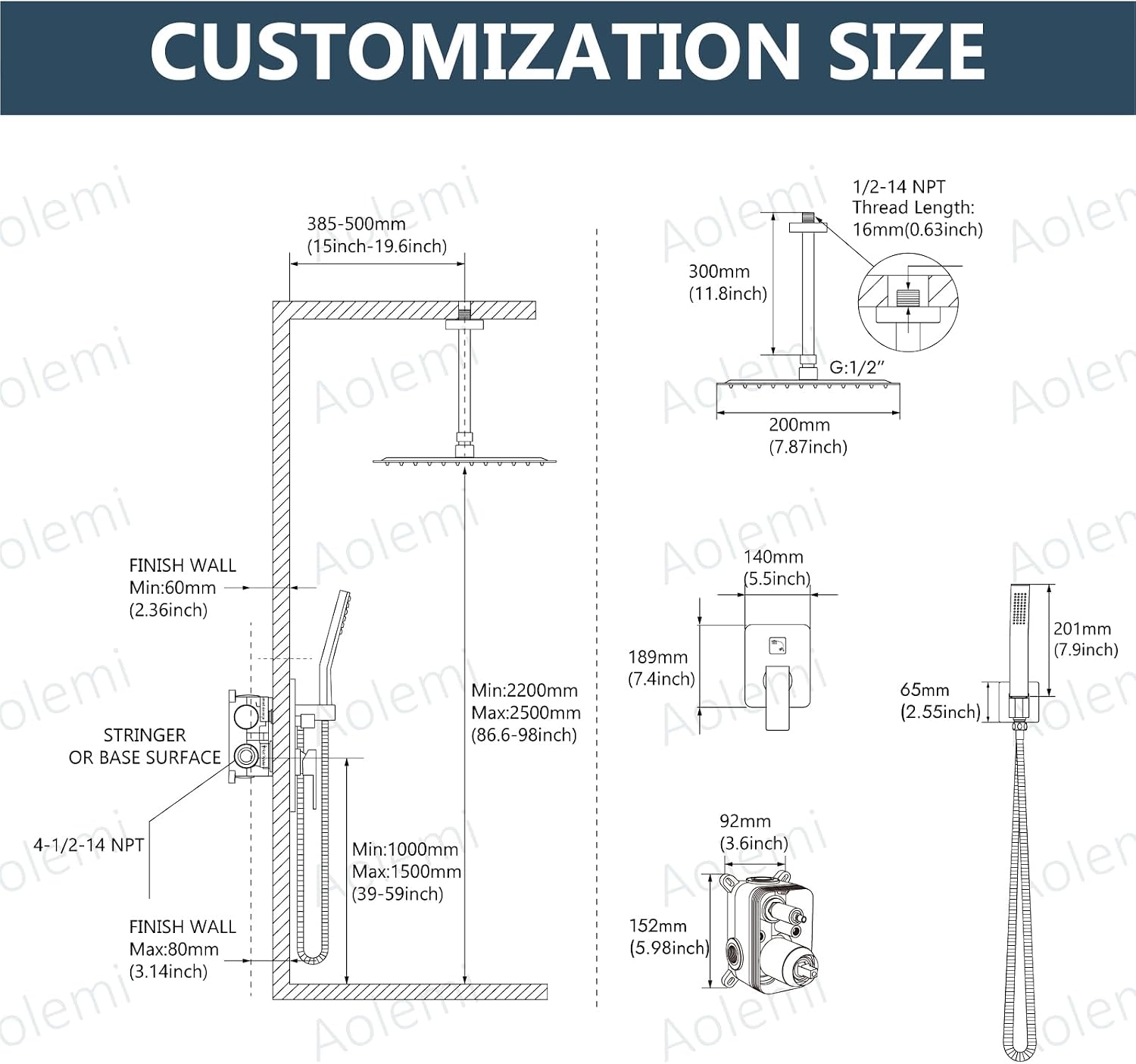 Aolemi Ceiling Mount Shower System Rain Shower Head with Handheld Spray High Pressure Shower Faucet Set Rough-in Valve Shower Trim Kit Included Bathroom Brushed Nickel 8 Inch Ceiling Shower Head