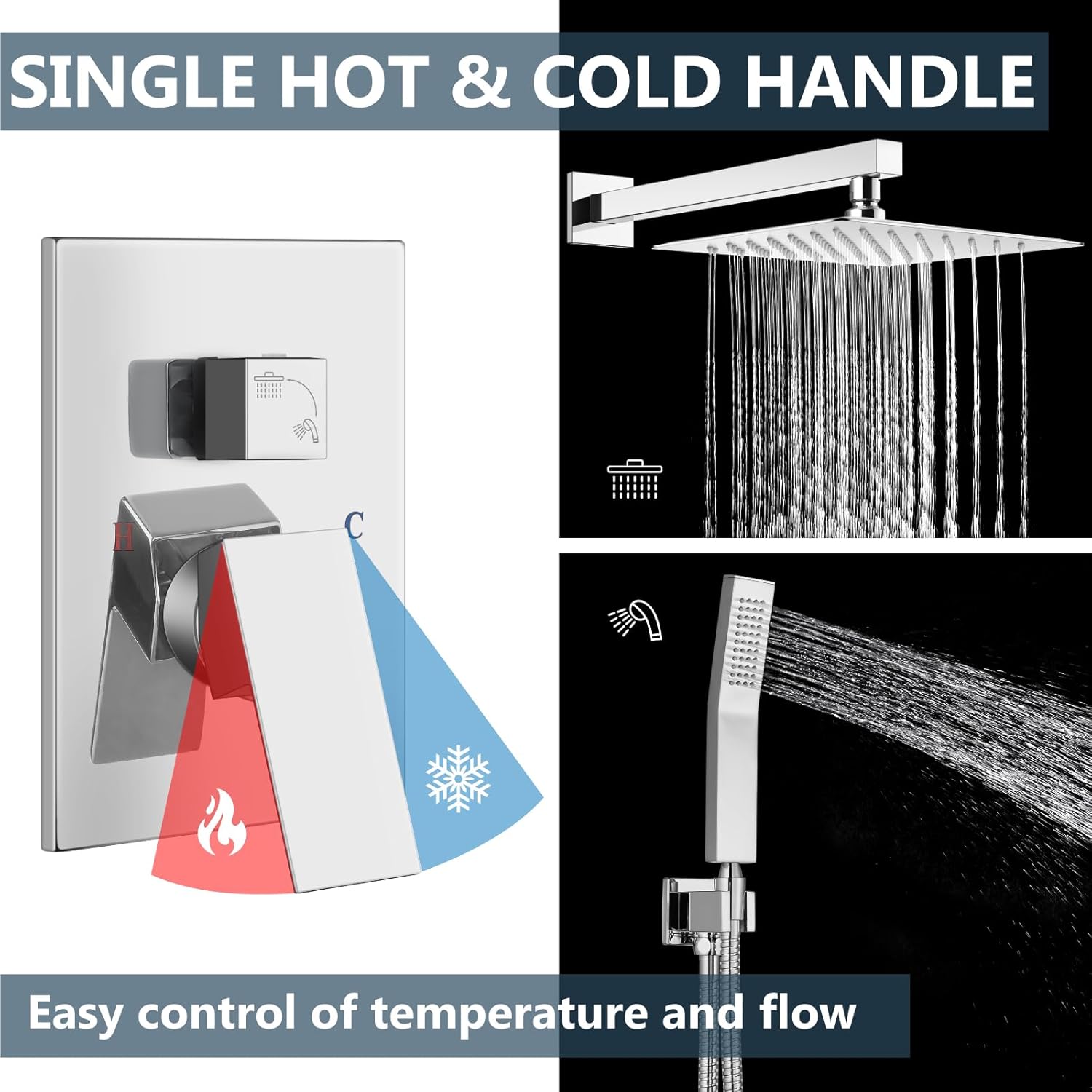 Aolemi Shower Faucet Set Rain Shower System with Handheld Spray Bathroom Shower Combo Rough-in Valve and Shower Trim Kit Included Polish Chrome 12 Inch Wall Mount Shower Head
