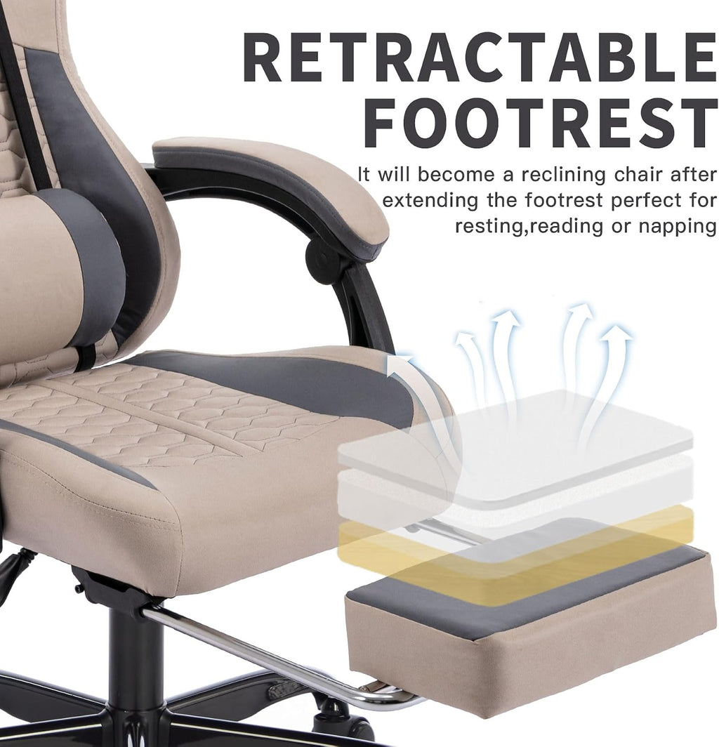Gaming Chair with Massage and Footrest, Ergonomic High Back PC Racing Chair, 300LBS Capacity with Adjustable Lumbar Support & Headrest for Office and Desk (Model A, Grey)