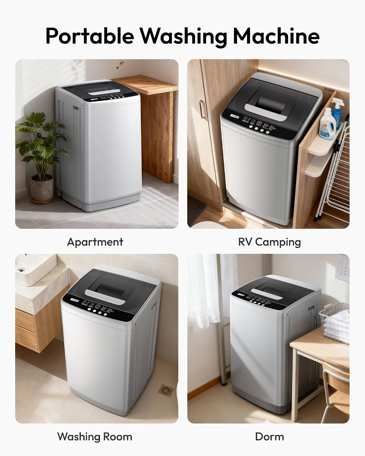 EUHOMY 1.03cu.ft Portable Washer, 8.8Lbs Capacity Small Portable Washing Machine with 10 Programs 5 Water Levels, Drain Pump and LED Display,Compact Washer for Apartments, RVs, Homes, Light Gray