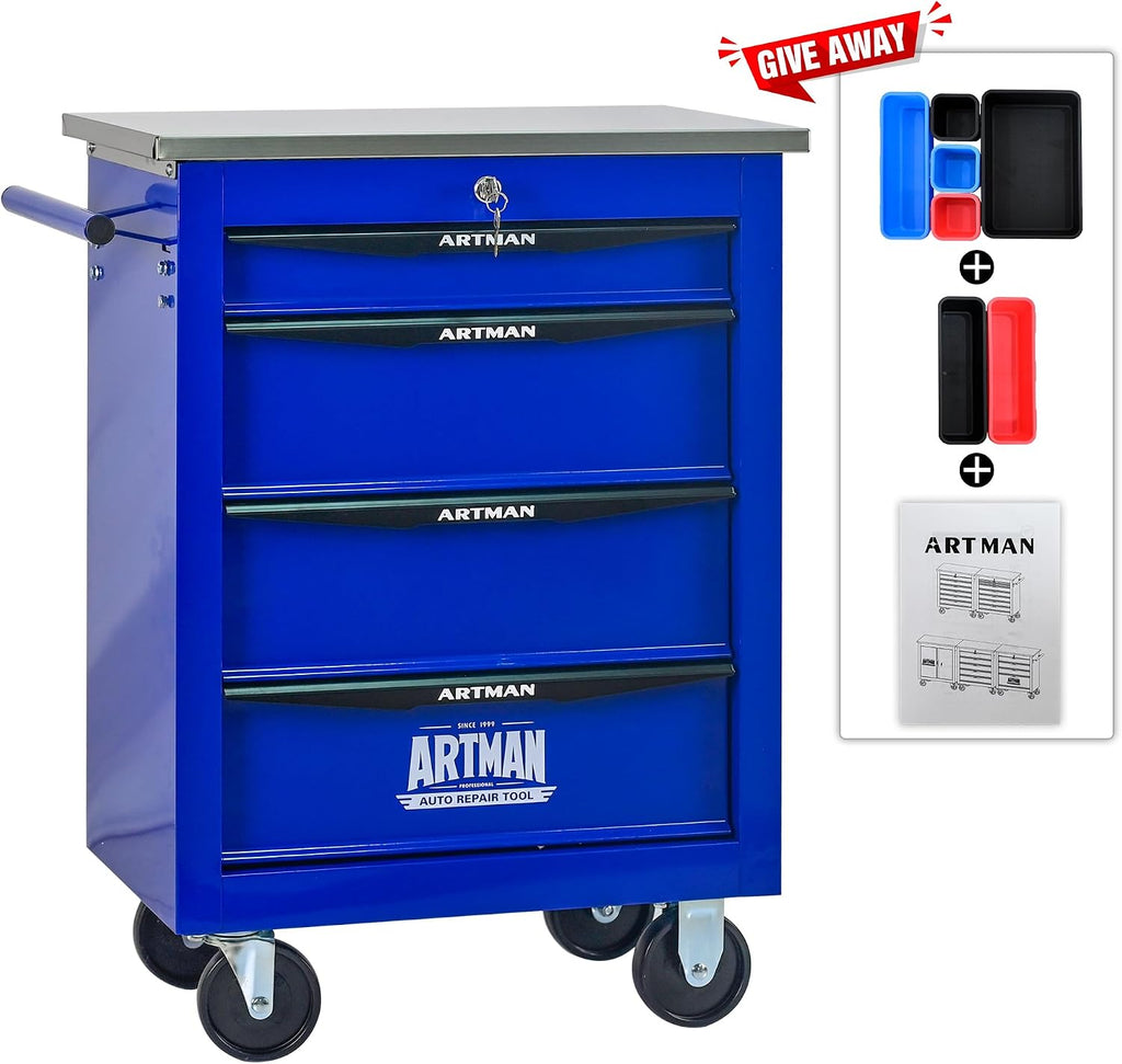 Campfun Tool Cart on Wheels 4 Drawers Rolling Tool Chest Workbench, Metal Tool Cabinet with Extra 7 Tool Storage Boxes, Tool Chest Combo Portable Mechanic Tool Cart for Garage Workshop Warehouse