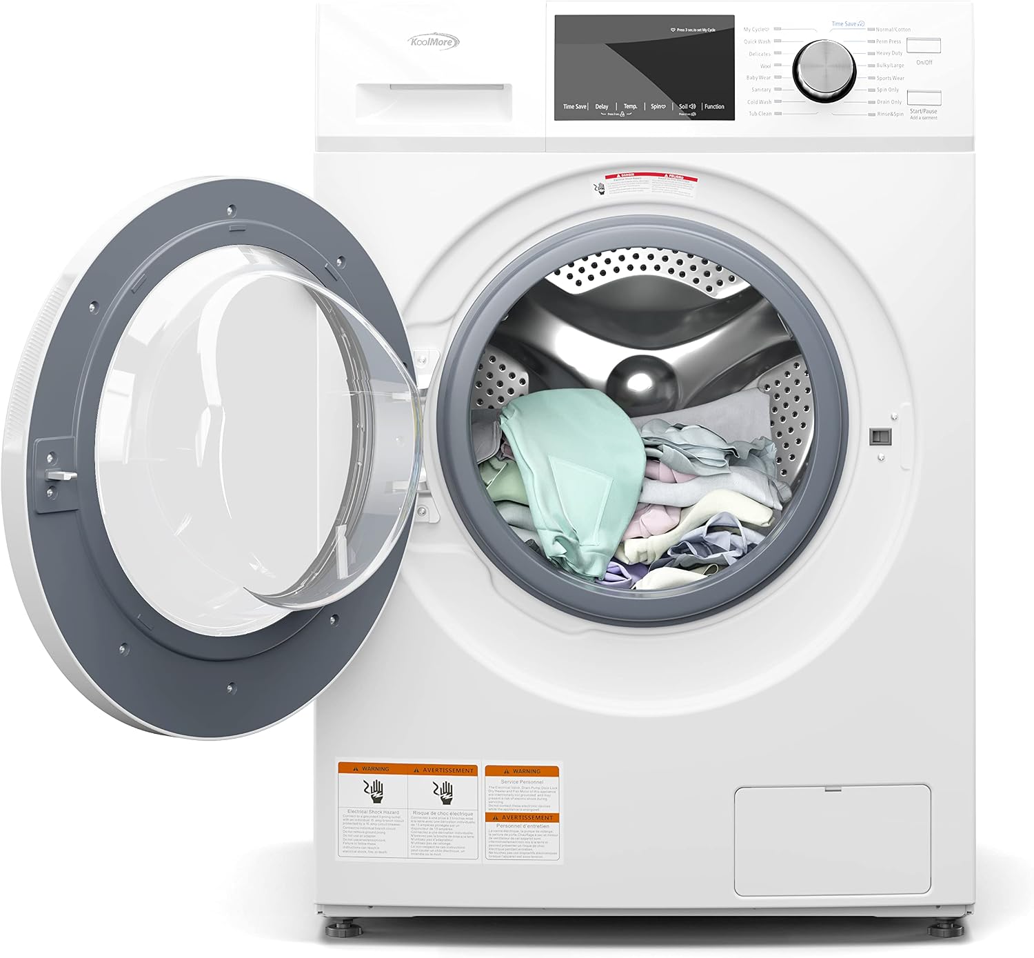 KoolMore 24' Front Load Washing Machine, 2.7 Cu. Ft., Space Saving Unit with 20-Minute Quick Wash, 12 Washing Cycles, Quiet Inverter Motor [White] [120V] (FLW-3CWH)