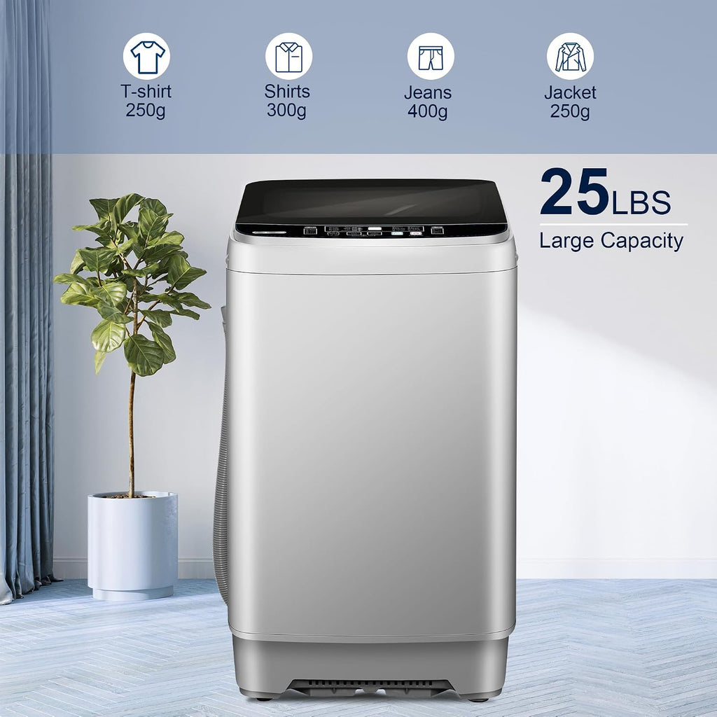 Portable Washing Machine, 25Lbs Capacity Portable Washer with Drain Pump, Full-Automatic Washer with 10 Programs & 8 Water Levels for Apartment, Dorms, Home, Grey