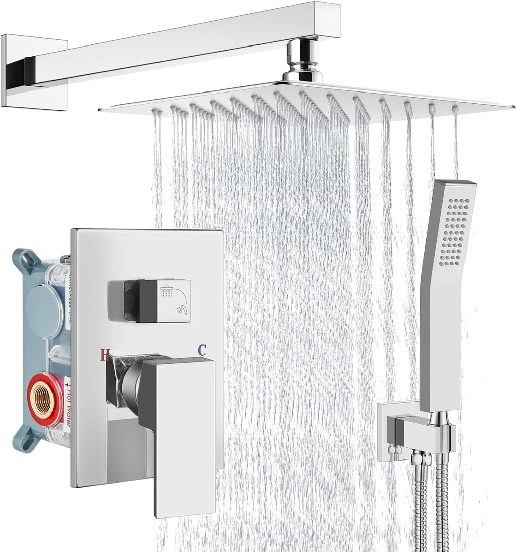 Aolemi Shower Faucet Set Rain Shower System with Handheld Spray Bathroom Shower Combo Rough-in Valve and Shower Trim Kit Included Polish Chrome 8 Inch Wall Mount Shower Head