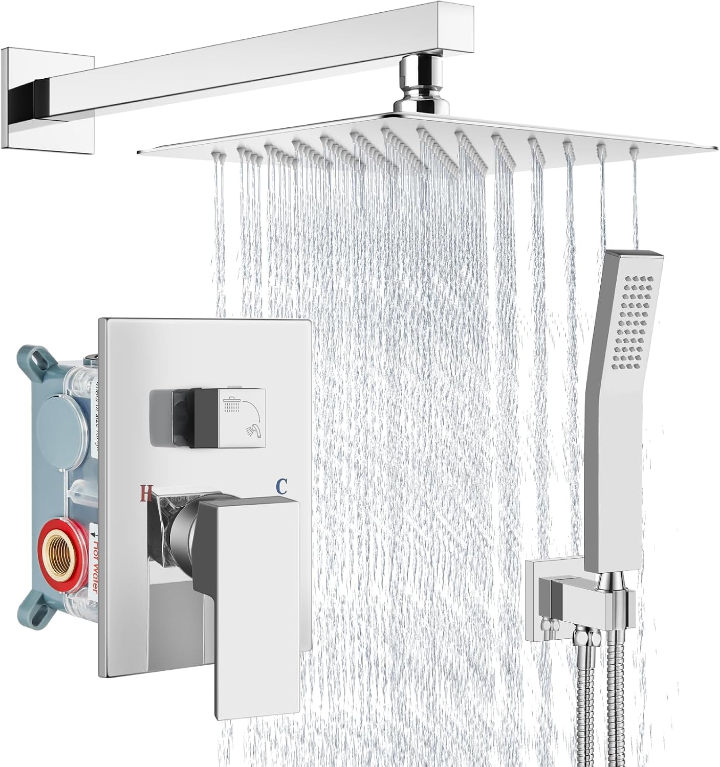 Aolemi Shower Faucet Set Rain Shower System with Handheld Spray Bathroom Shower Combo Rough-in Valve and Shower Trim Kit Included Polish Chrome 8 Inch Wall Mount Shower Head