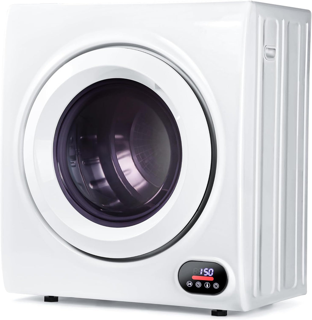 Euhomy Compact Laundry Dryer, 2.65 cu ft Front Load Stainless Steel Clothes Dryers With Exhaust Pipe, 1400W, LCD Control Panel Four-Function Portable Dryer For Apartments, Home, Dorm, White