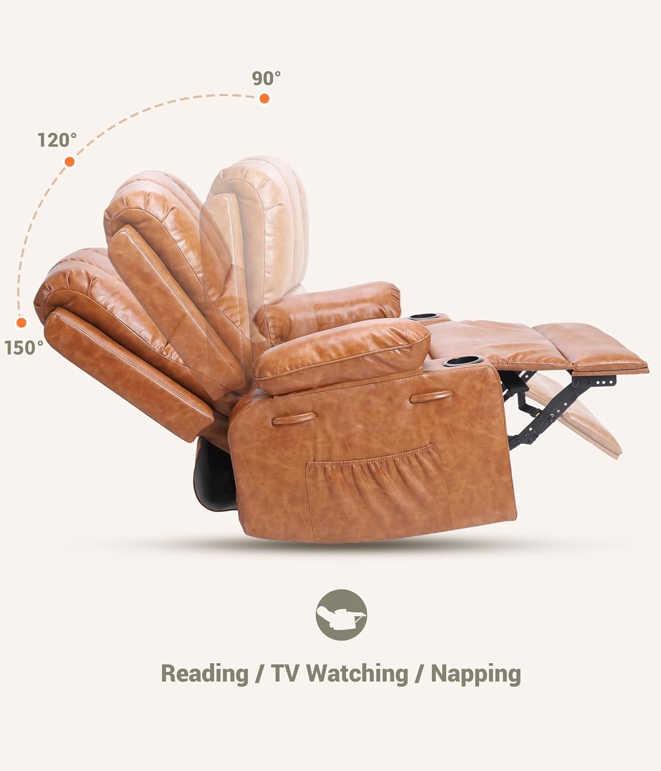 GarveeHome Oversized Recliner Chairs with Heat and Massage, Lazy Recliner Chair for Adults- Manual Chair with Cup Holder for Living Rooms, Bedrooms and Nurseries (Light Brown)