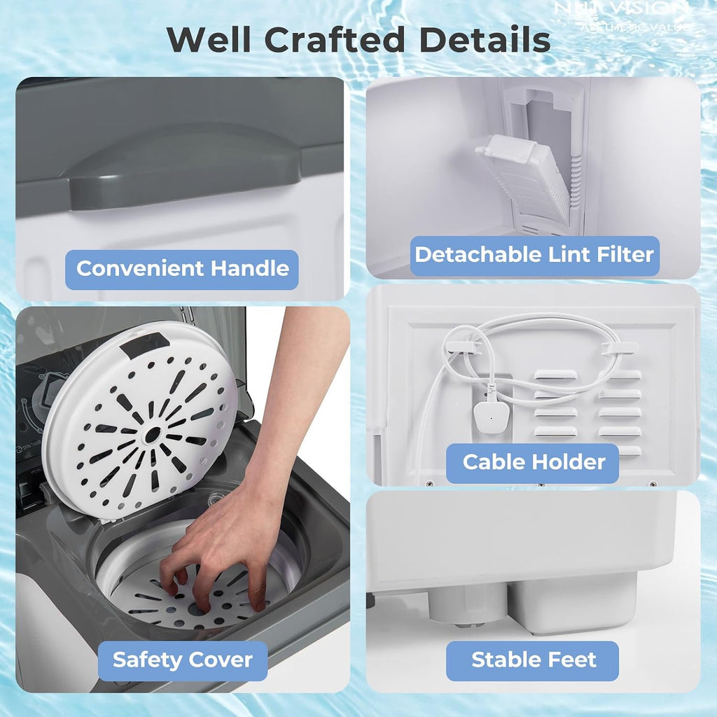 Giantex Portable Washing Machine, 20 LBS Washer & Spinner Combo with Built-in Drain Pump & Time Control, Compact Twin Tub 12 LBS Washing & 8 LBS Spin Drying for Apartment Dorm RV (Grey+White)