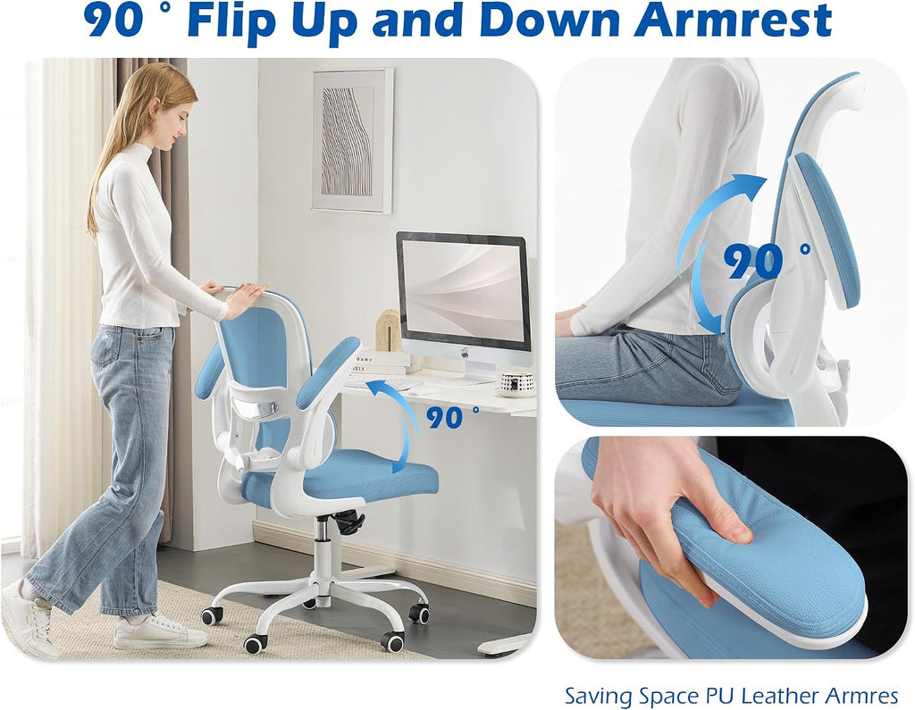 TRALT Ergonomic Office Chair - Desk Chair with Adjustable Lumbar Support Computer Chair - Mesh Comfy Chair with Flip-up Armrests - Gaming Chairs for Adults Home Office (PU Leather, Sky Blue)
