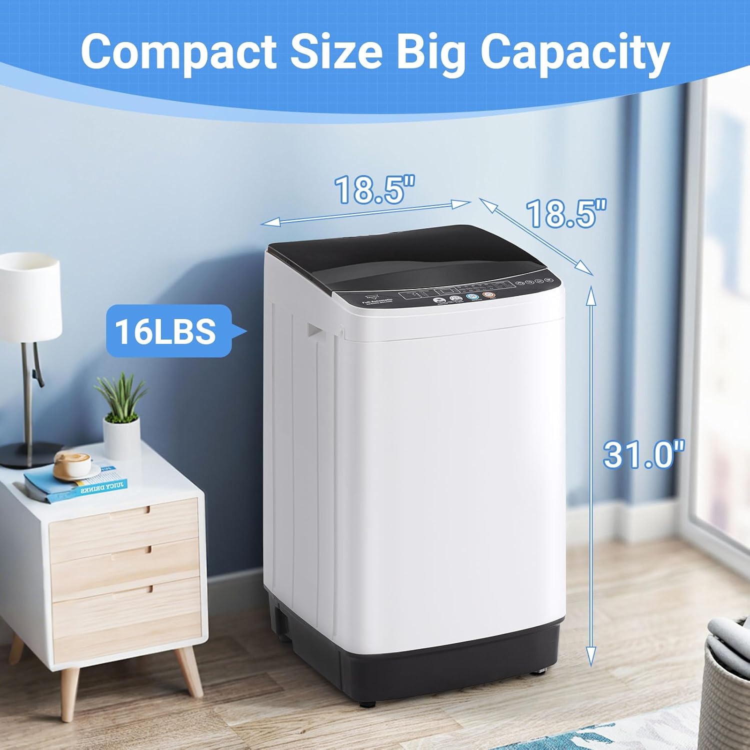 Erivess 16 lbs Portable Washing Machine, 2.0 Cu.Ft Capacity Full Automatic Washer for Homes & Apartments, 8 Wash Programs, Compact Laundry Washer for Homes & Apartments, Dorm, Small Spaces