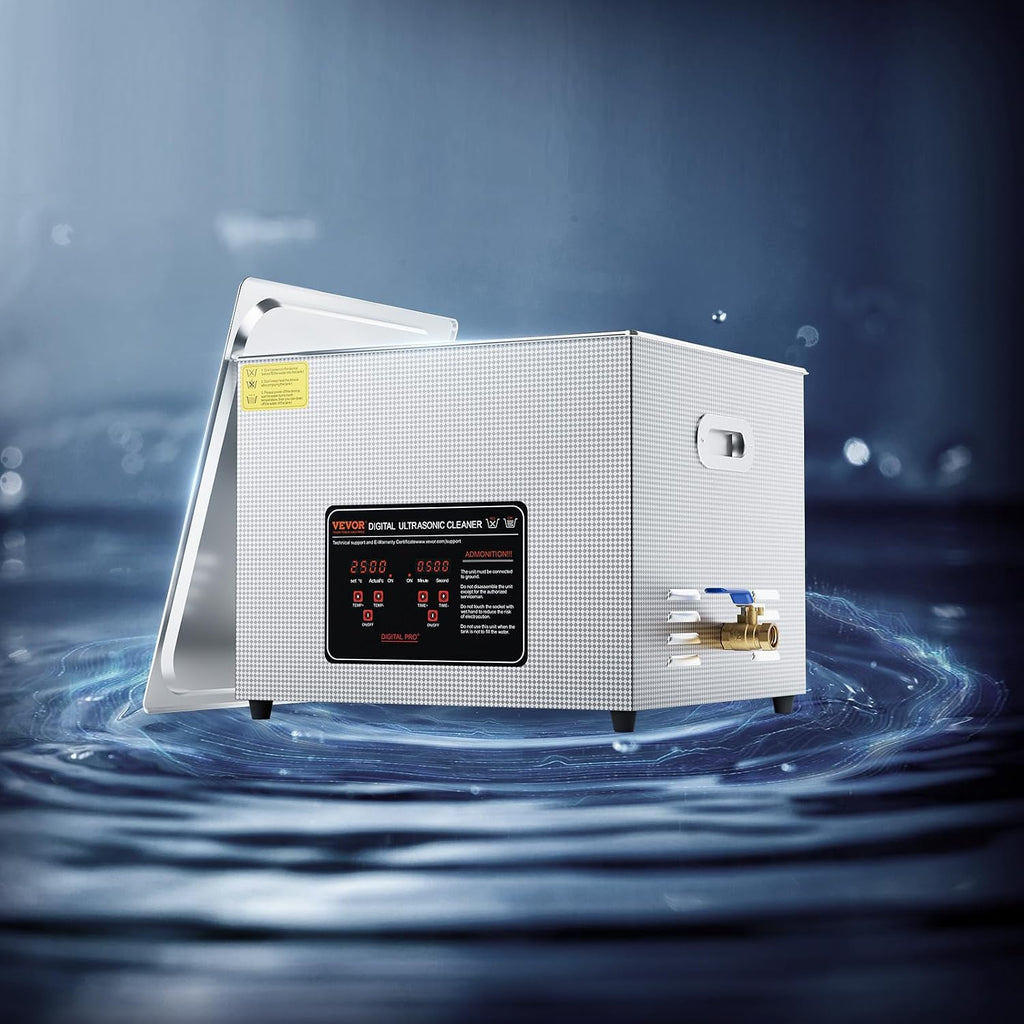 VEVOR Ultrasonic Cleaning, 15L Professional 360W Cleaning Machine with Timer & Heater, 40kHz Digital Ultrasonic Parts Cleaner with Basket for Watch Glasses Jewelry Retainer Industrial Parts Tools