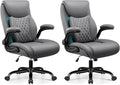 BESTFAIR Office Chair, Ergonomic Computer Desk Chairs with Lumbar Support for Lower Back Pain Relief, Executive Leather Home Chair Comfy with Padded Flip-up Armrests, Gray, 2-Pack