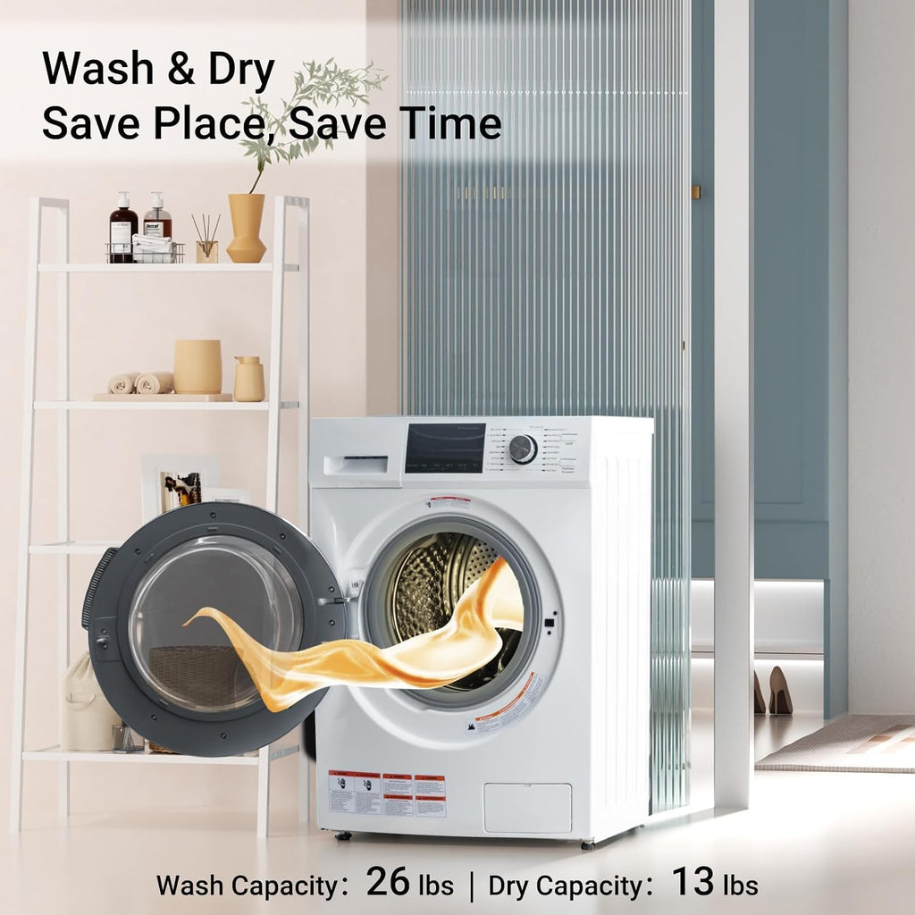 2.7 Cu.Ft All-in-One Washer and Dryer Combo, 24' Front Load Ventless Washer Dryer with 26.5 Lbs Loading Capacity, Compact Size, LED Display, Child Lock, White