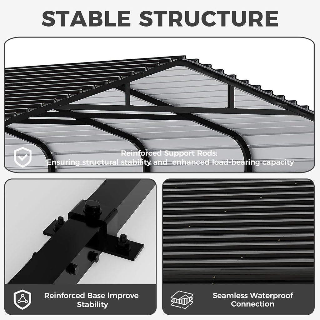 12x20 FT Metal Carport, Garage with Updated Frame Structure, Galvanized Steel Roof and Enhanced Base Canopy, Metal Garage Car Shelter Shade for Car, Boats and Truck
